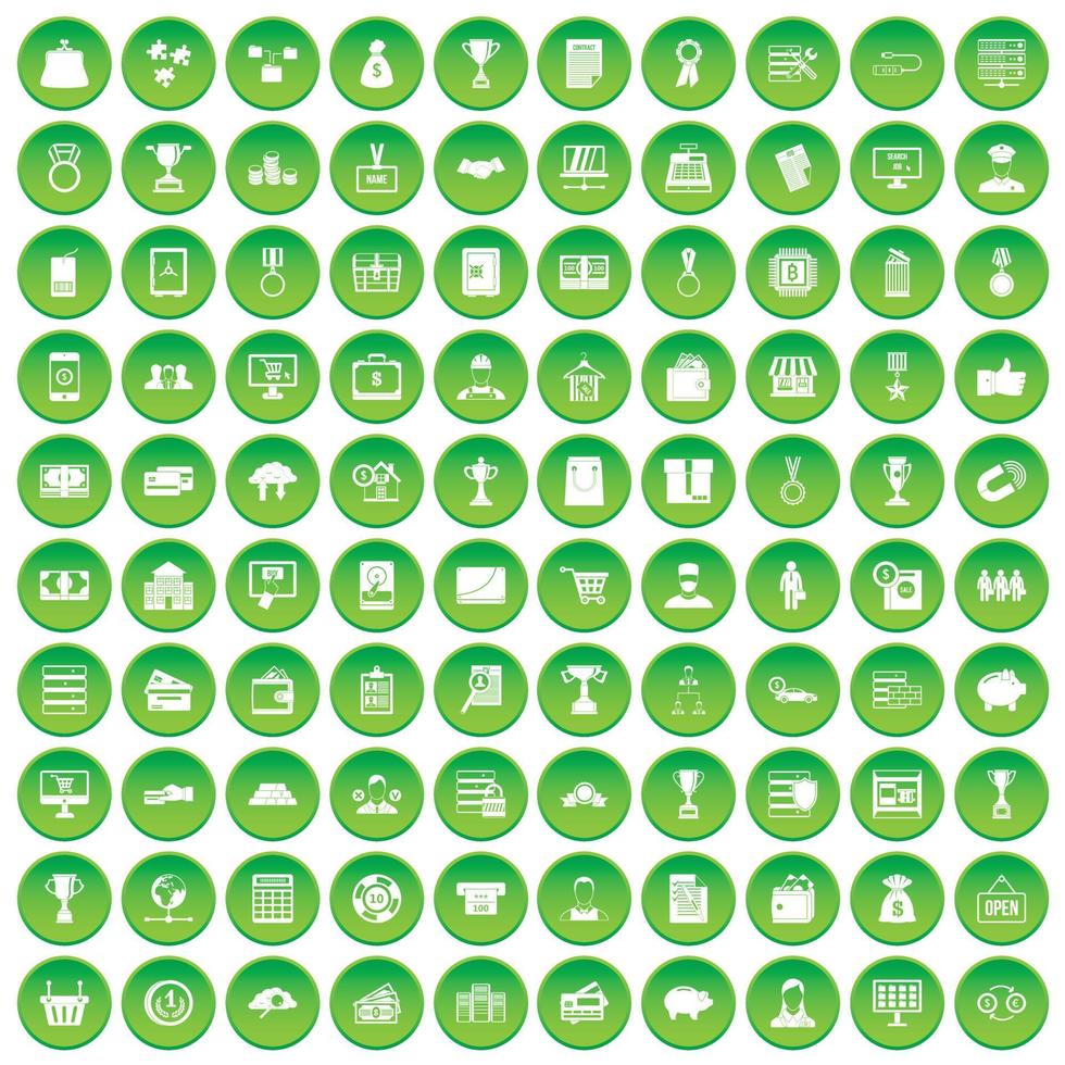 100 business icons set green circle vector