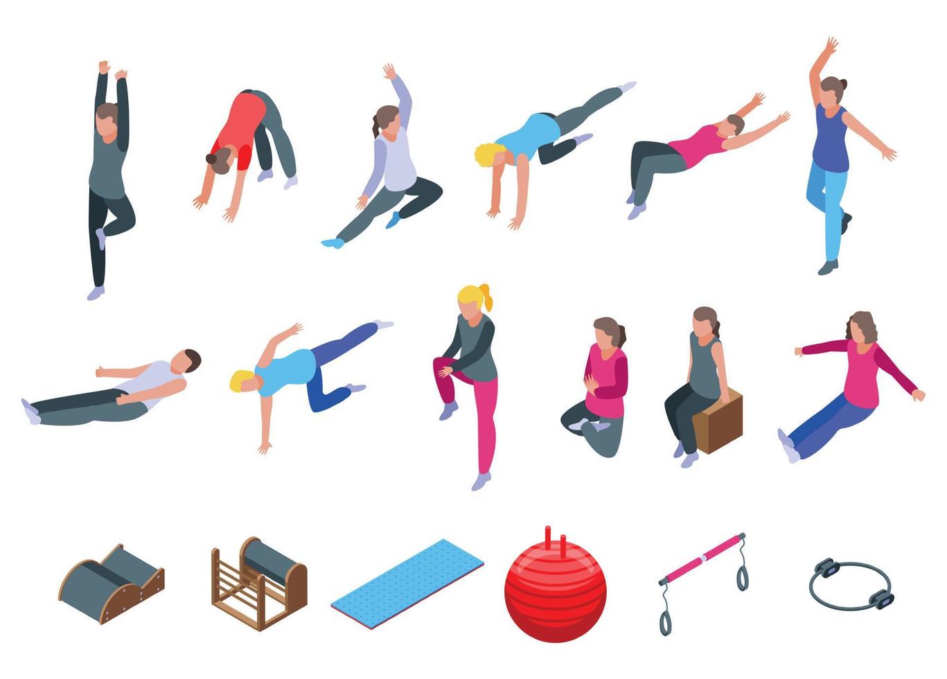 conjunto de iconos de pilates, estilo isométrico vector