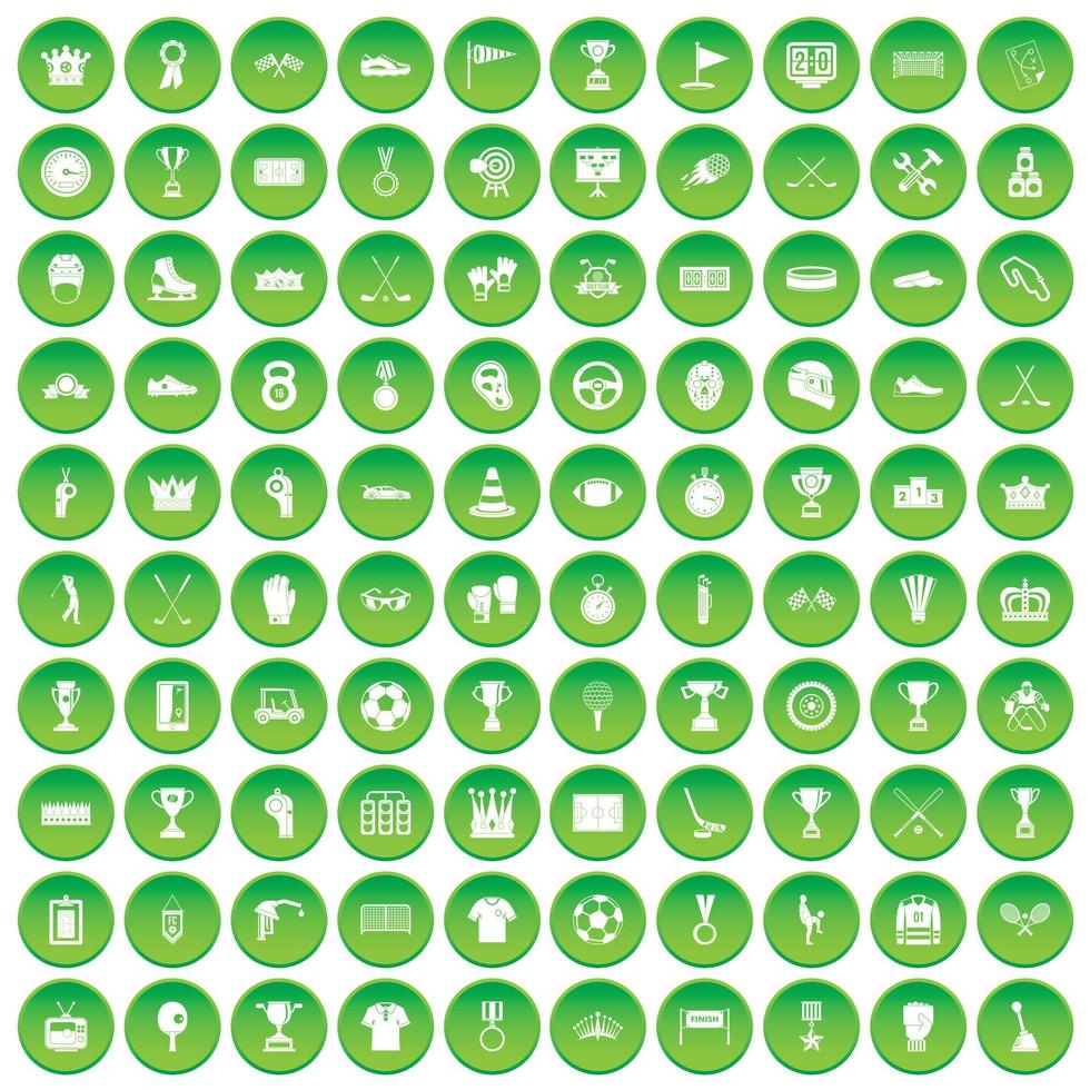 100 iconos de premios establecer círculo verde vector