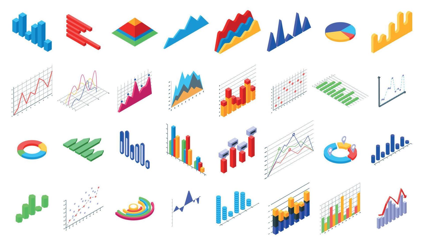 Regression icons set, isometric style vector