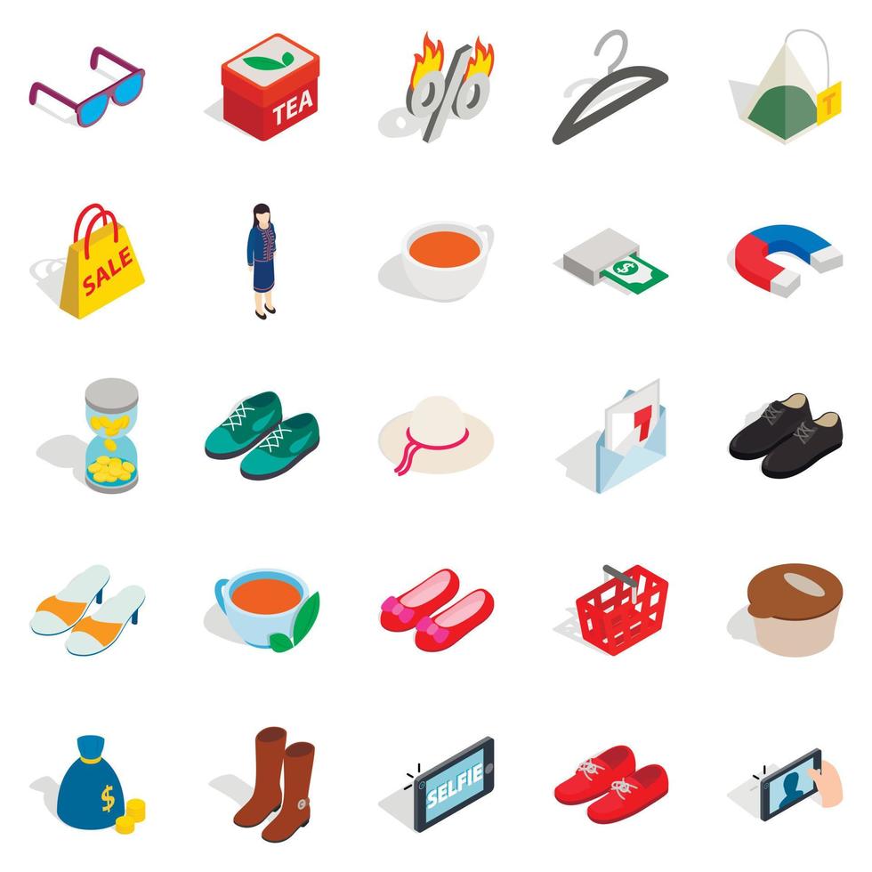 Market icons set, isometric style vector