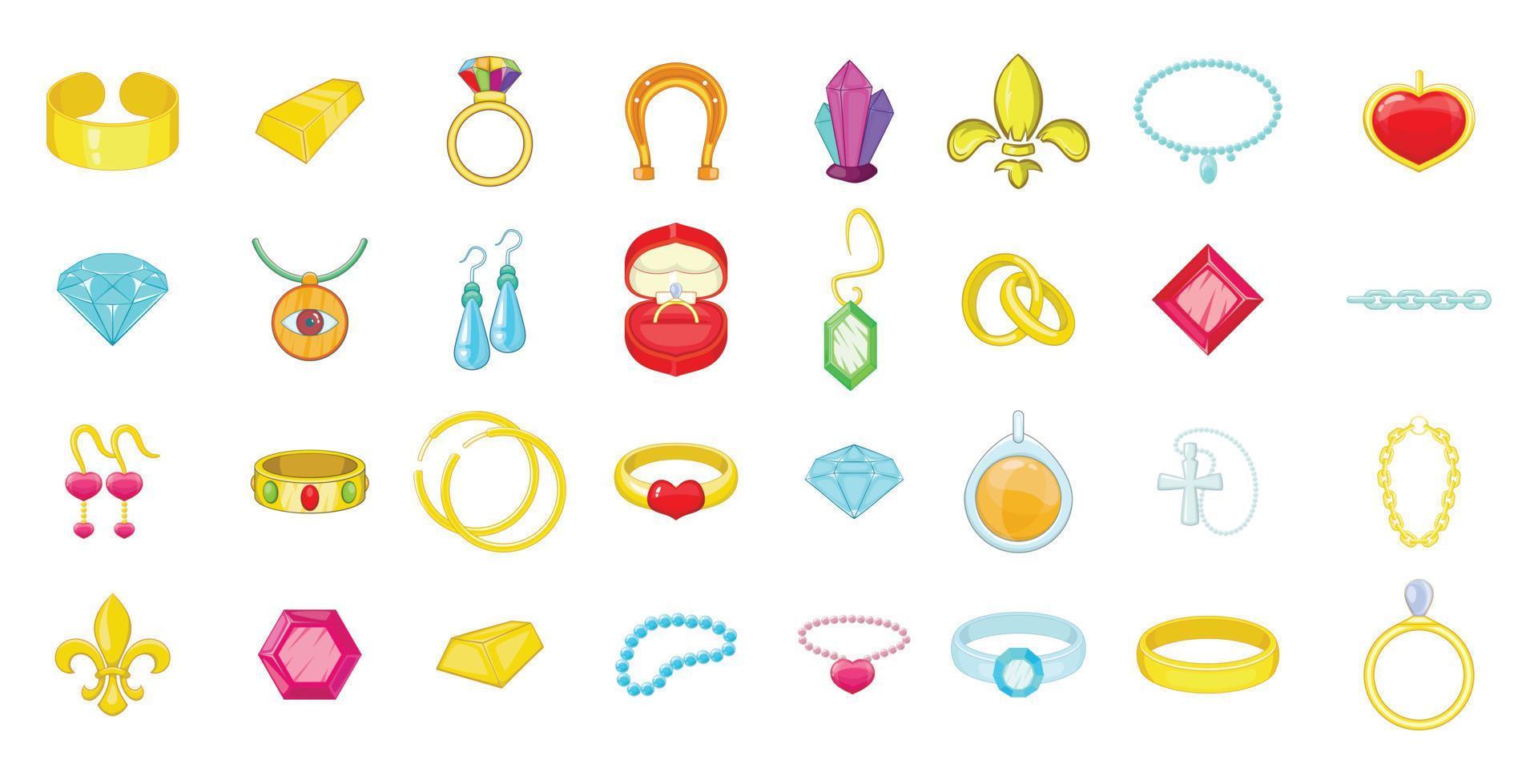 Jewerly icon set, cartoon style vector