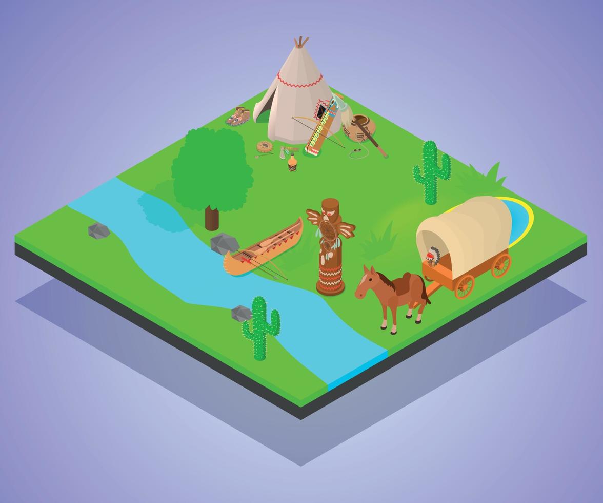 Native inhabitant concept banner, isometric style vector