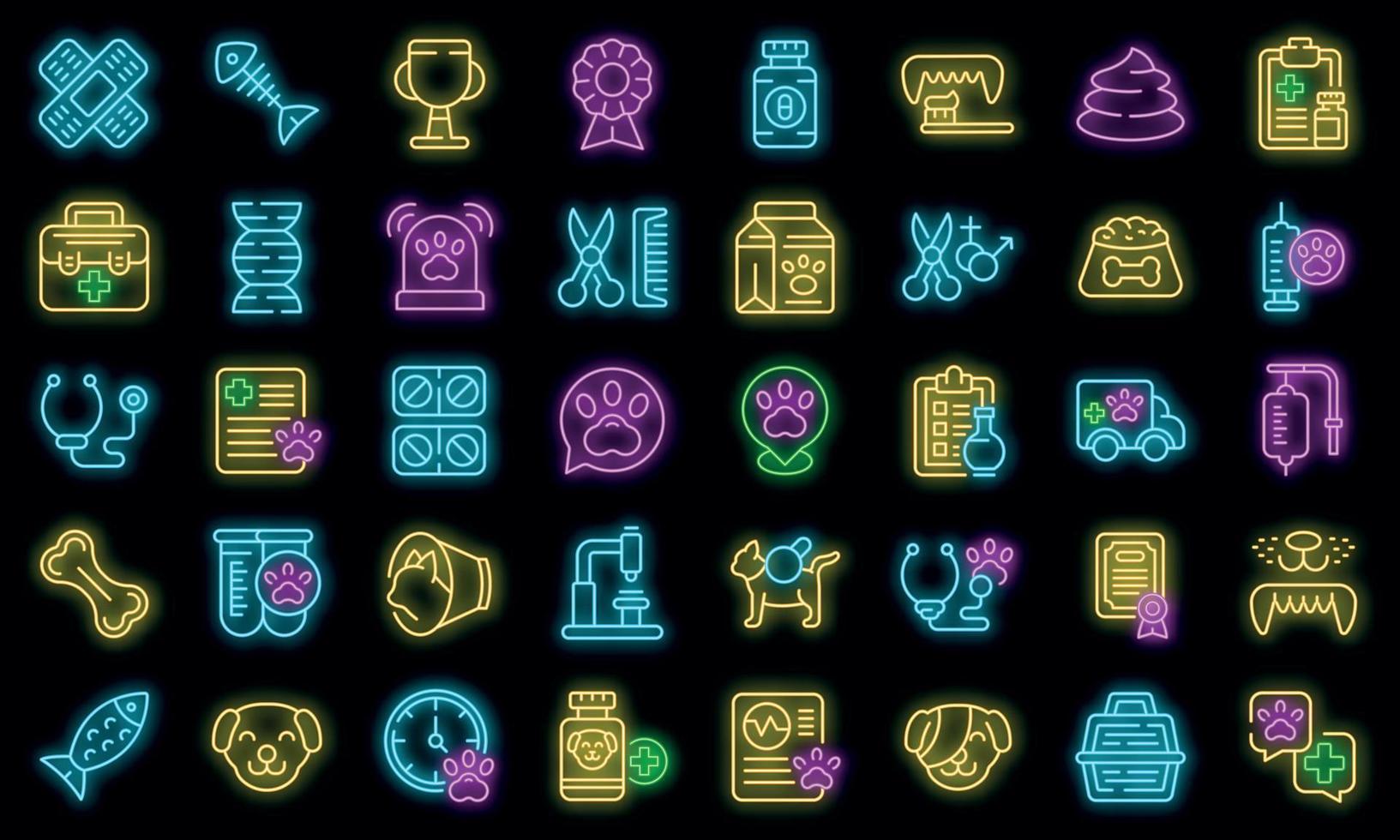 Veterinary clinic icons set vector neon