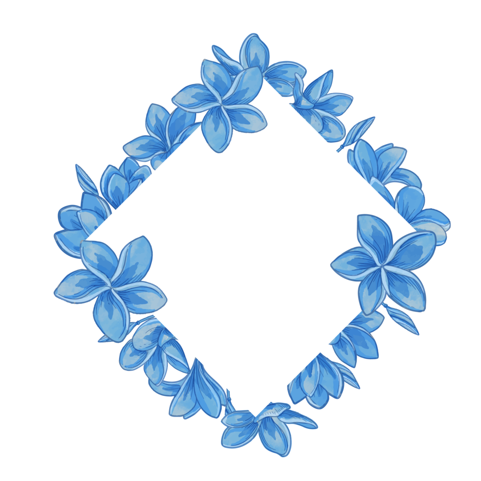 akvarell blad och blomma ram, blå blad clipart png