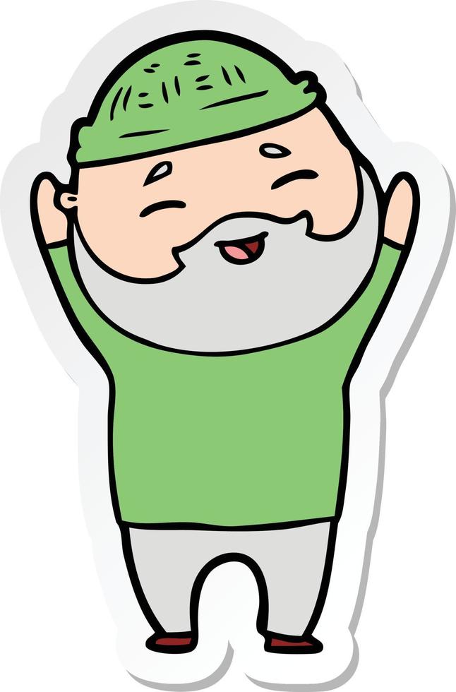 sticker of a cartoon happy bearded man vector