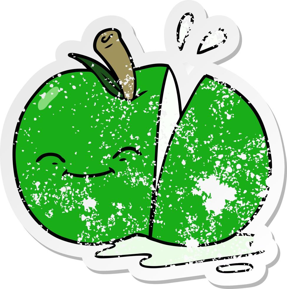 distressed sticker of a cartoon sliced apple vector