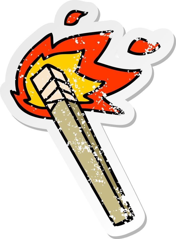 distressed sticker of a quirky hand drawn cartoon lit torch vector