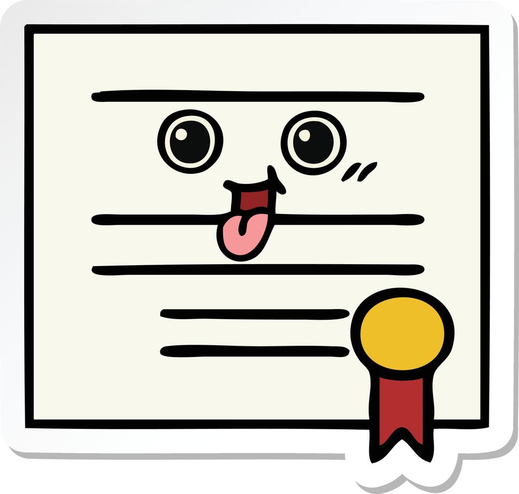 sticker of a cute cartoon graduation diploma vector