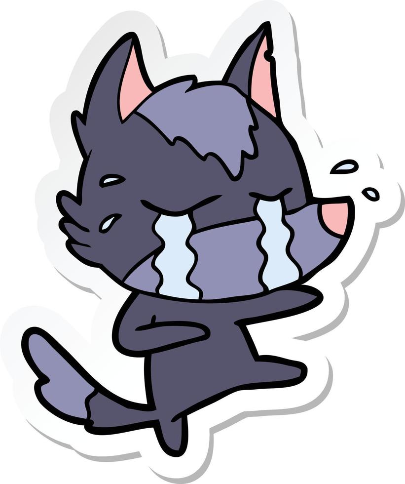 sticker of a cartoon crying wolf vector