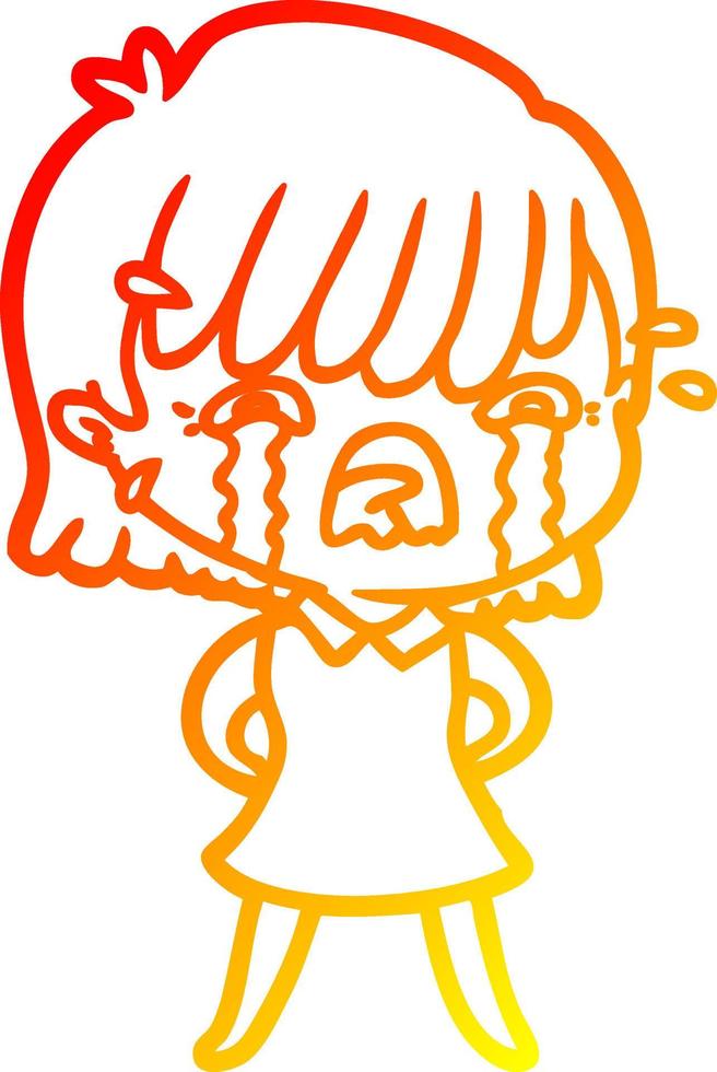 warm gradient line drawing cartoon girl crying vector