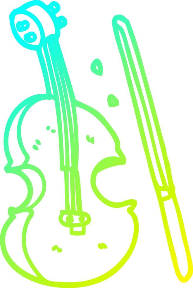 cold gradient line drawing cartoon violin and bow vector
