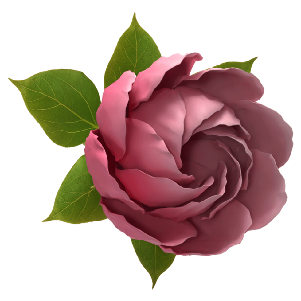 Pétalo de flor de rosa 3d con hojas png