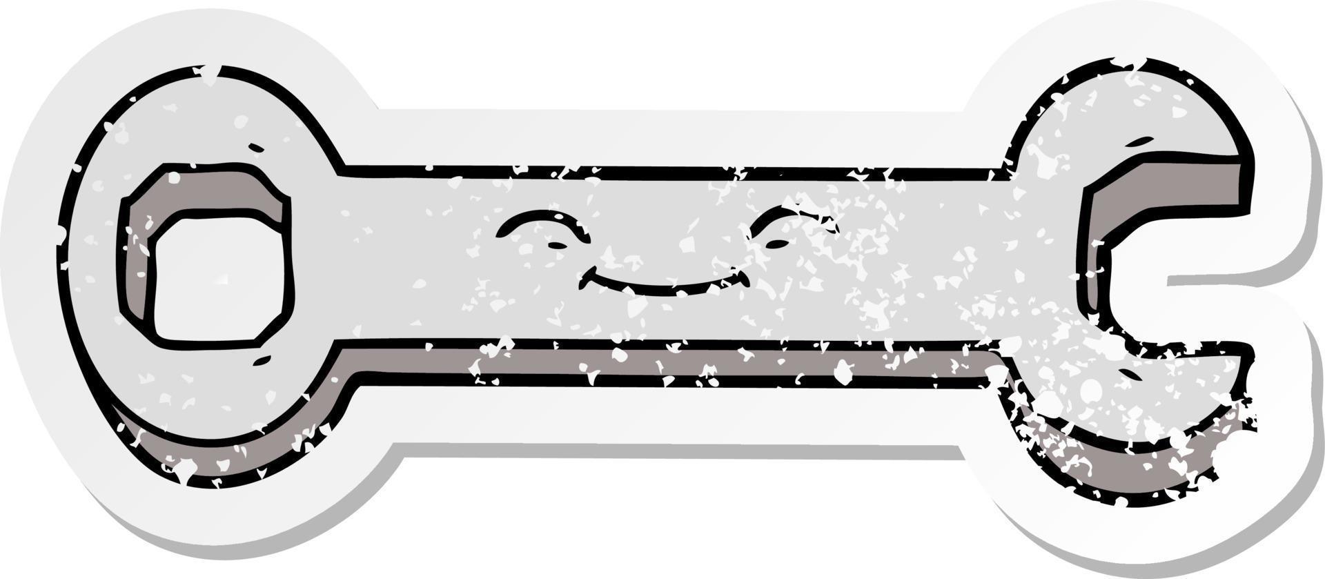 distressed sticker of a cartoon spanner vector