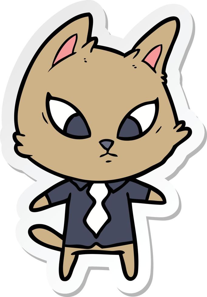 sticker of a confused cartoon business cat vector