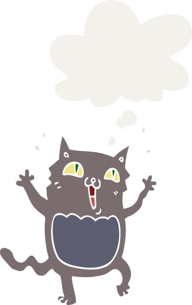 cartoon crazy excited cat and thought bubble in retro style vector