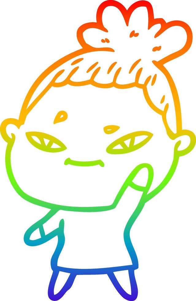 rainbow gradient line drawing cartoon woman vector