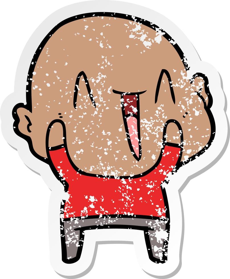 distressed sticker of a happy cartoon bald man vector