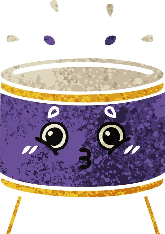 retro illustration style cartoon drum vector