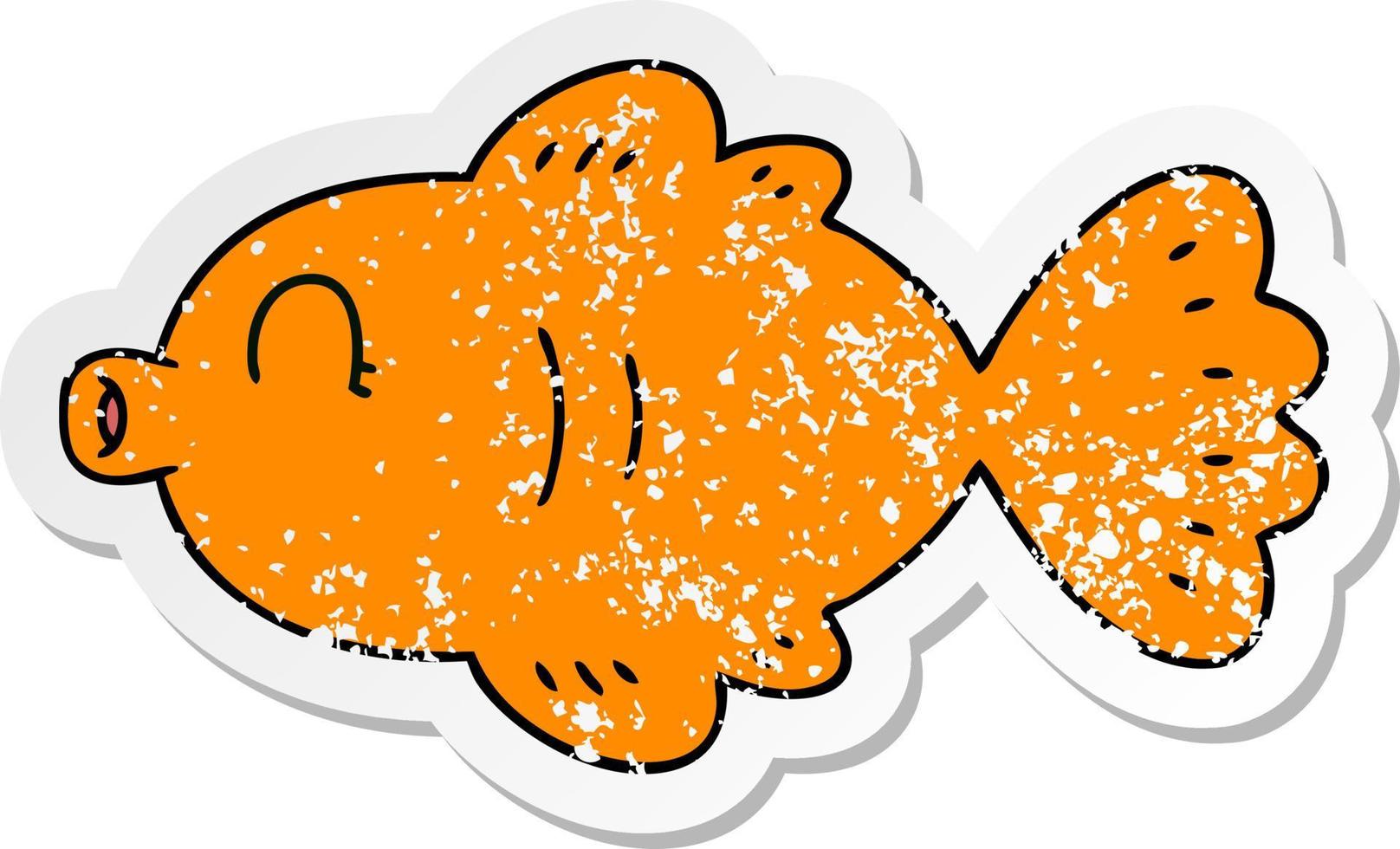 distressed sticker of a quirky hand drawn cartoon fish vector