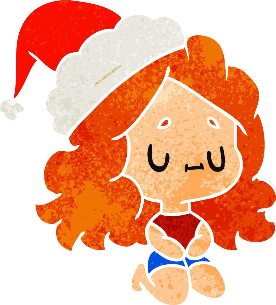 christmas retro cartoon of kawaii girl vector