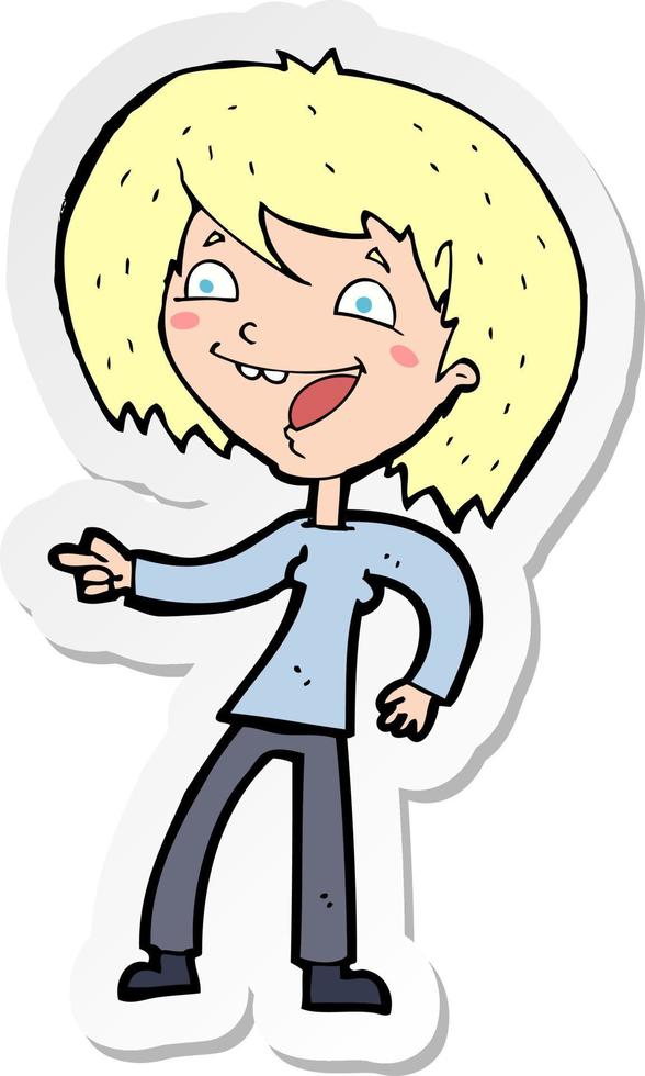 sticker of a cartoon woman laughing and pointing vector