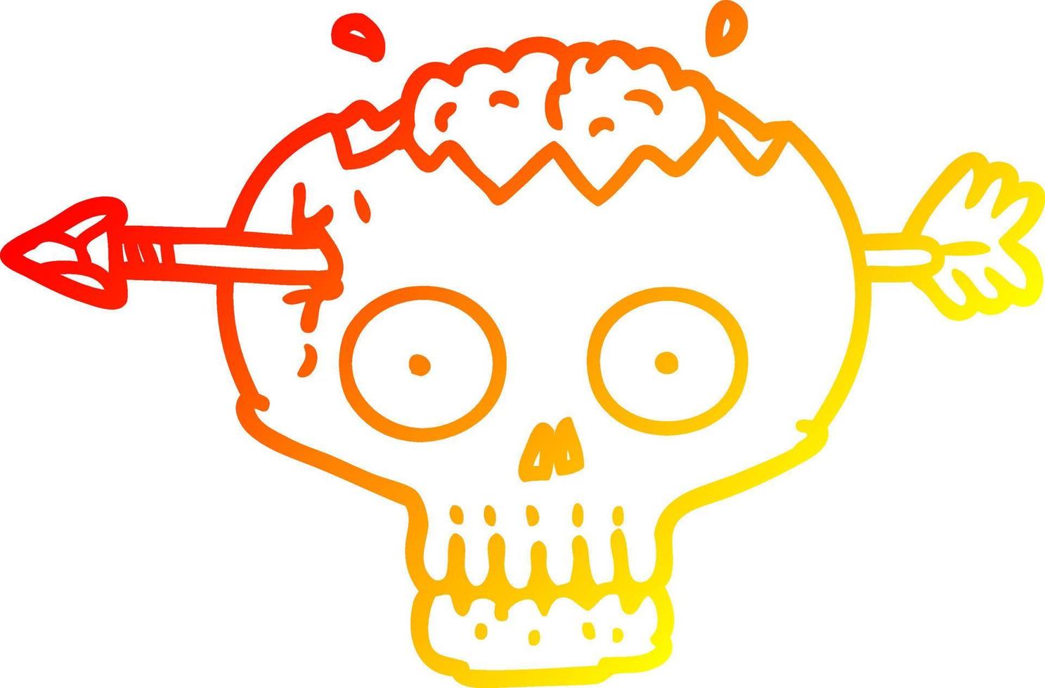 warm gradient line drawing cartoon skull with arrow through brain vector