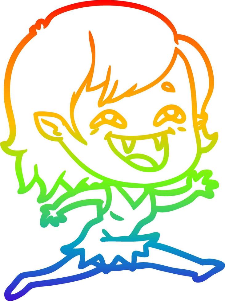 rainbow gradient line drawing cartoon laughing vampire girl vector