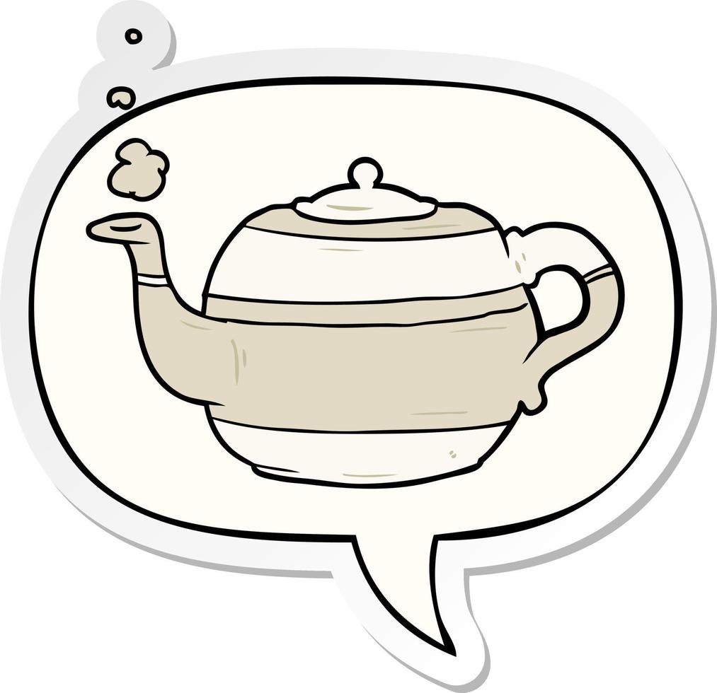 cartoon tea pot and speech bubble sticker vector