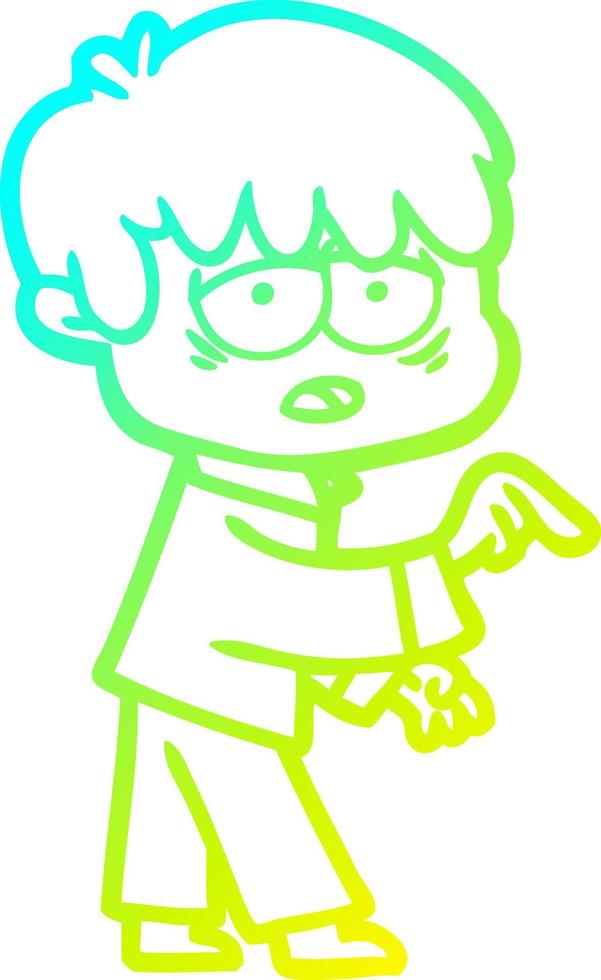 cold gradient line drawing cartoon exhausted boy vector