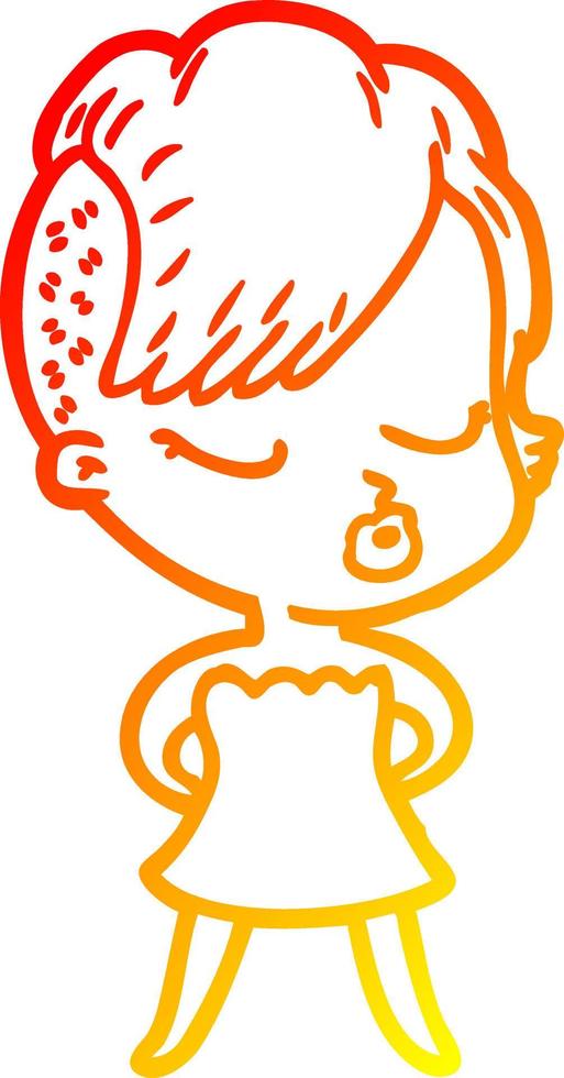 warm gradient line drawing cartoon pretty hipster girl vector