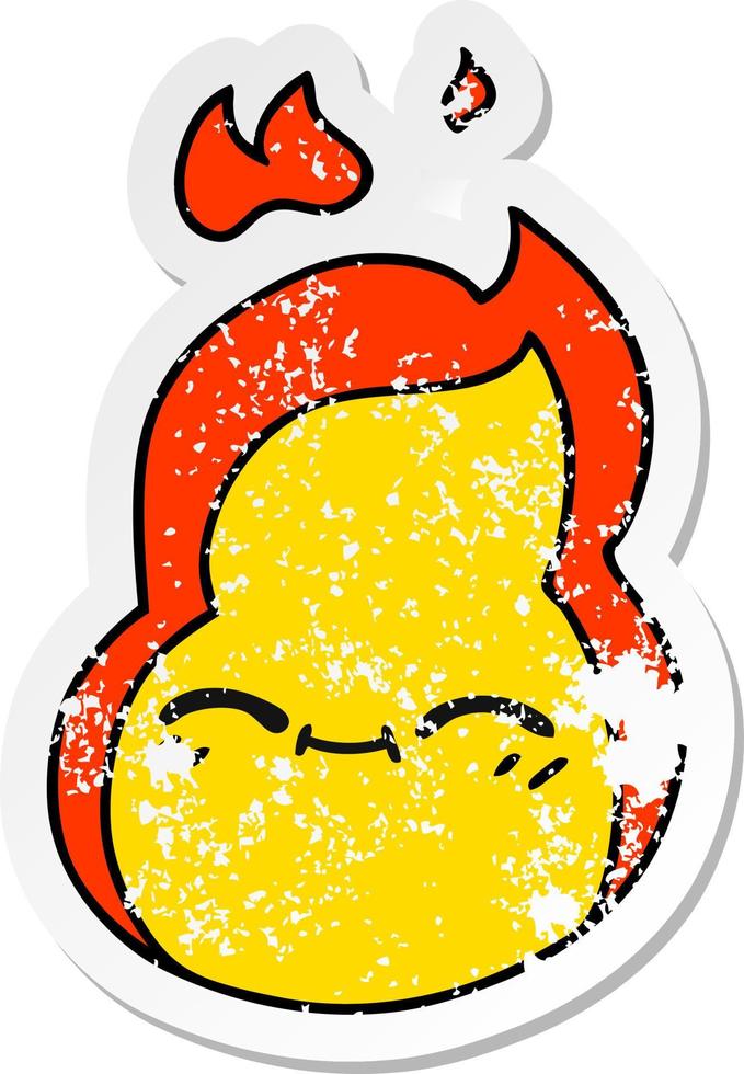 distressed sticker cartoon of cute kawaii fire flame vector