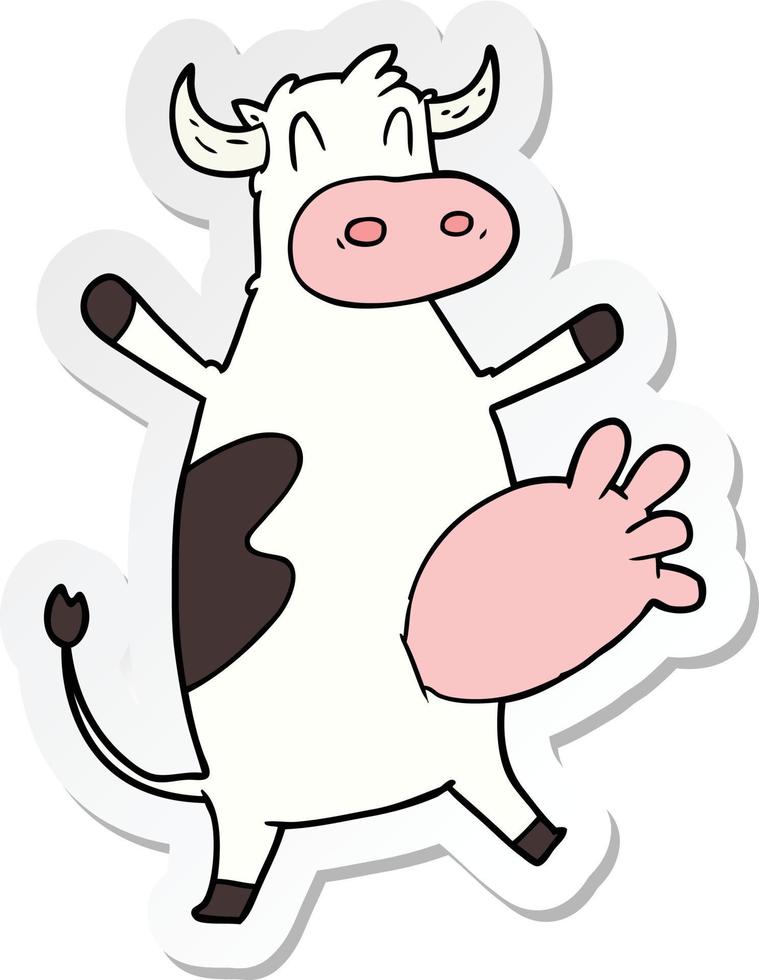 sticker of a cartoon cow swinging udder vector