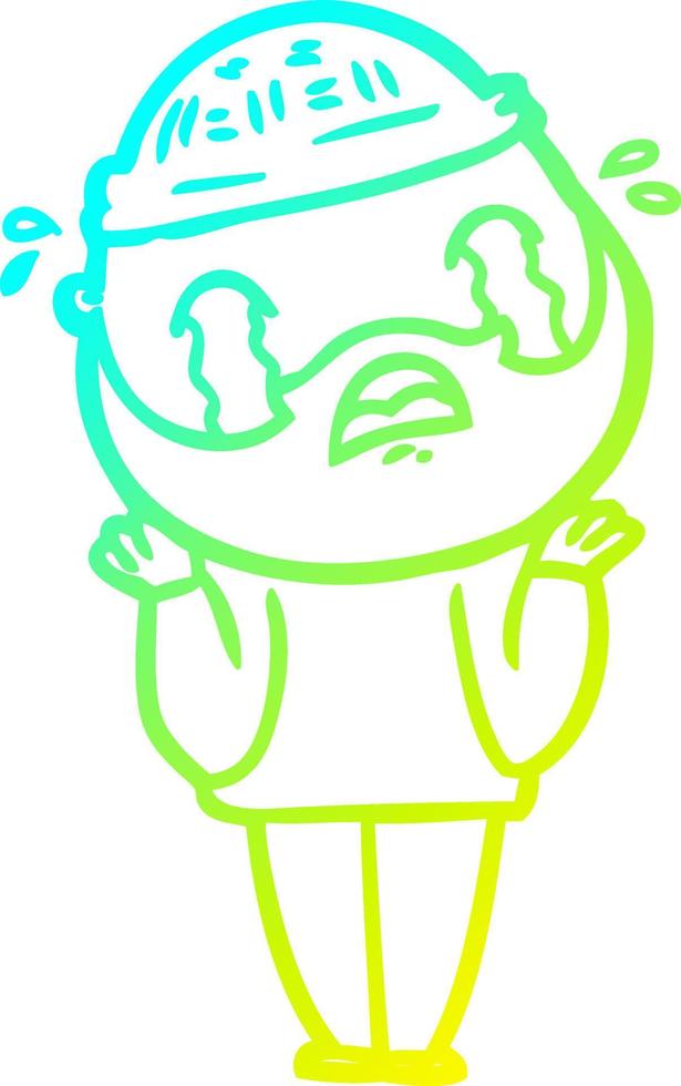 cold gradient line drawing cartoon bearded man crying vector