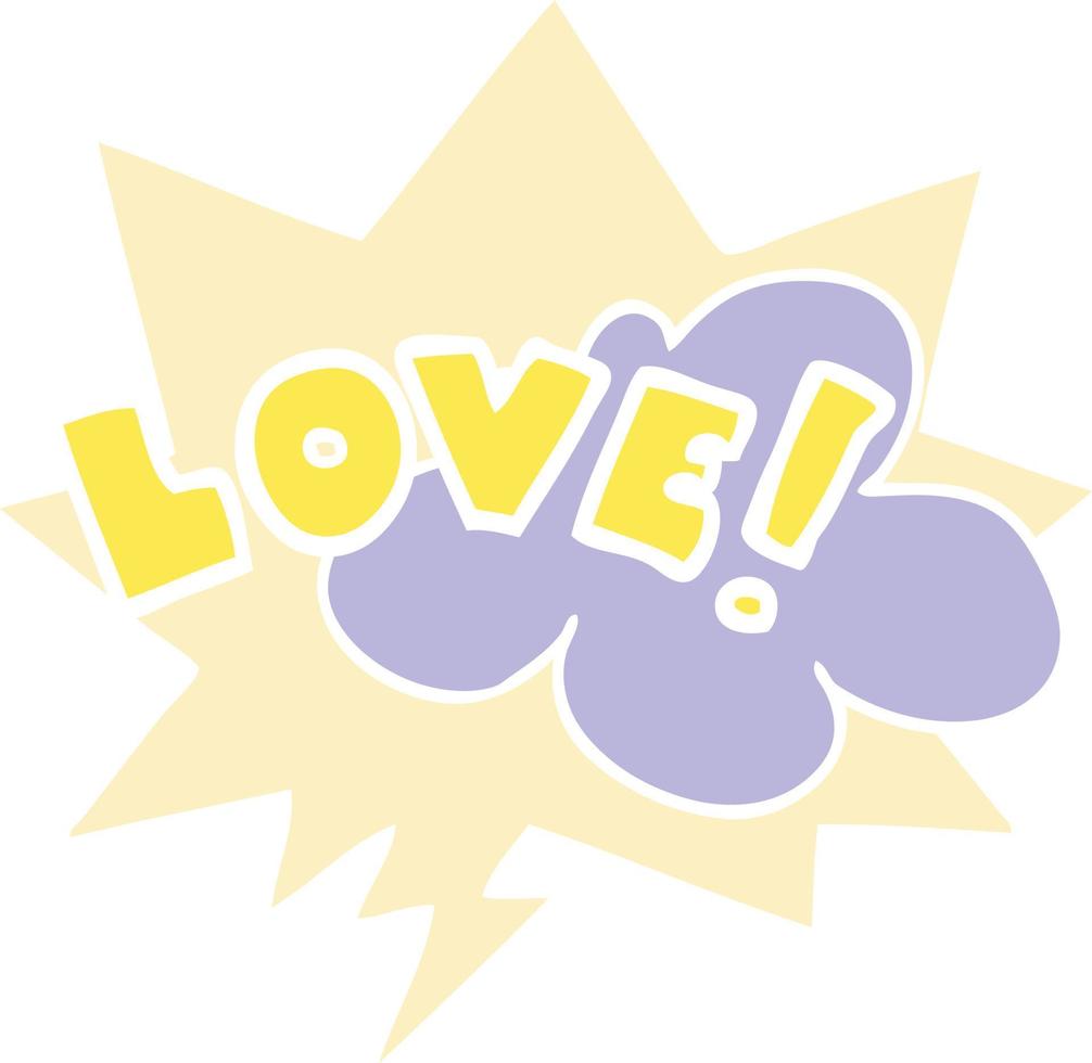 cartoon word love and speech bubble in retro style vector