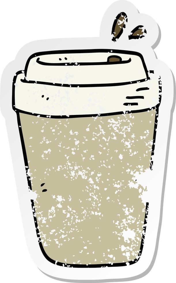 distressed sticker of a cartoon coffee cup vector