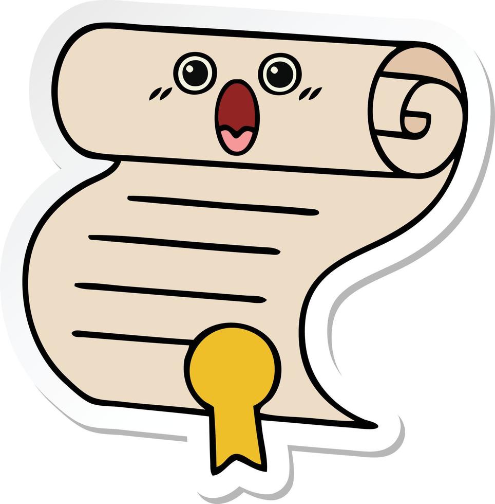 sticker of a cute cartoon contract vector