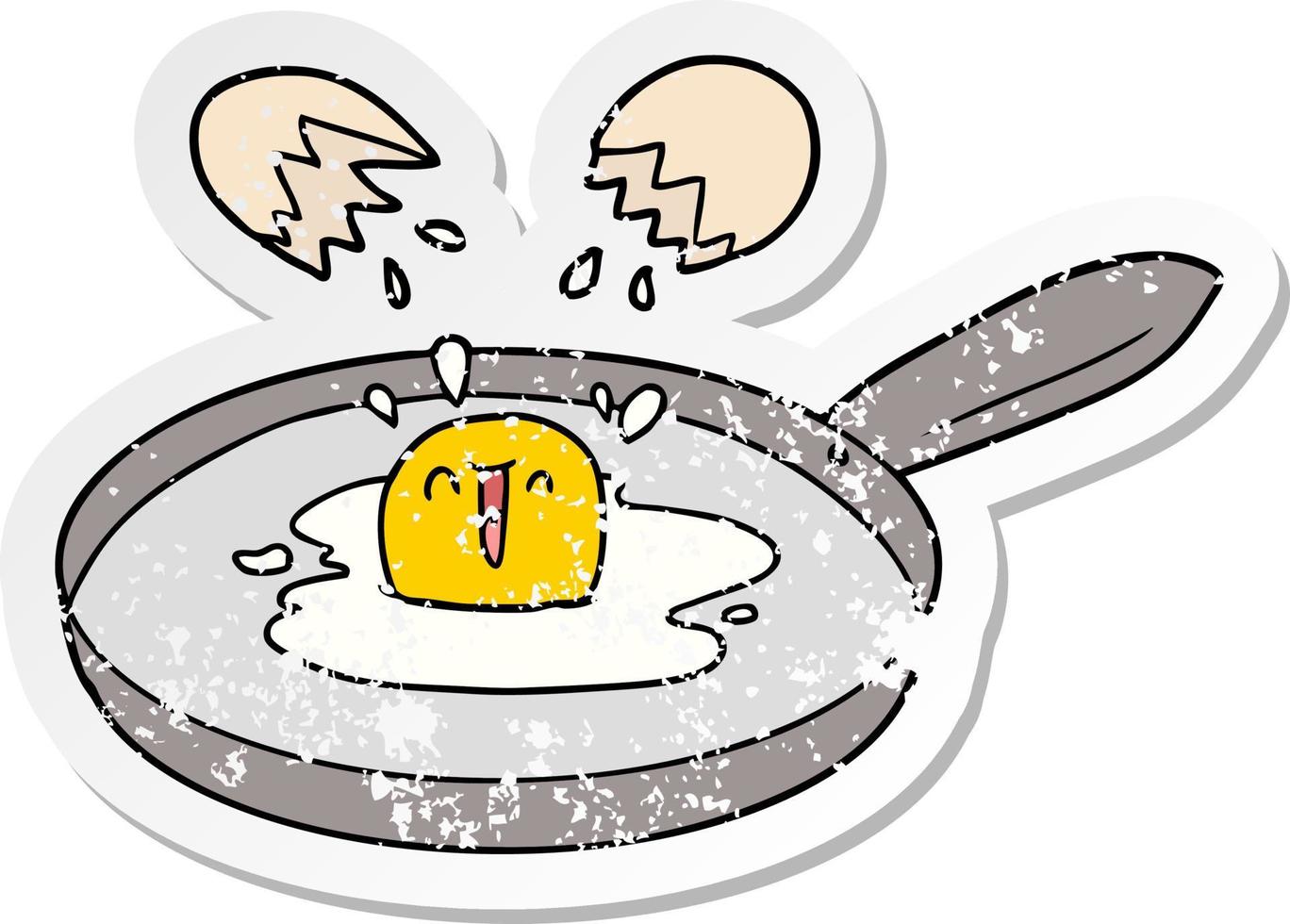 distressed sticker of a cartoon egg frying vector