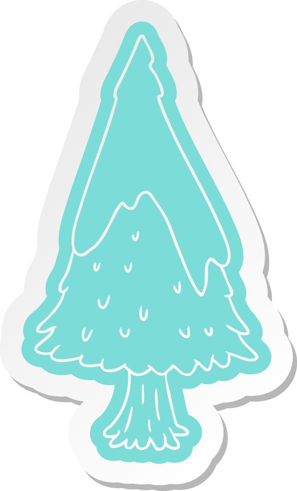 cartoon sticker single snow covered tree vector