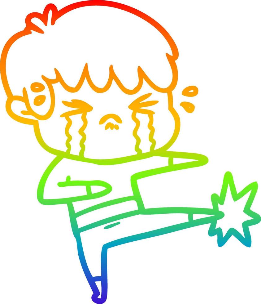 rainbow gradient line drawing cartoon boy crying vector
