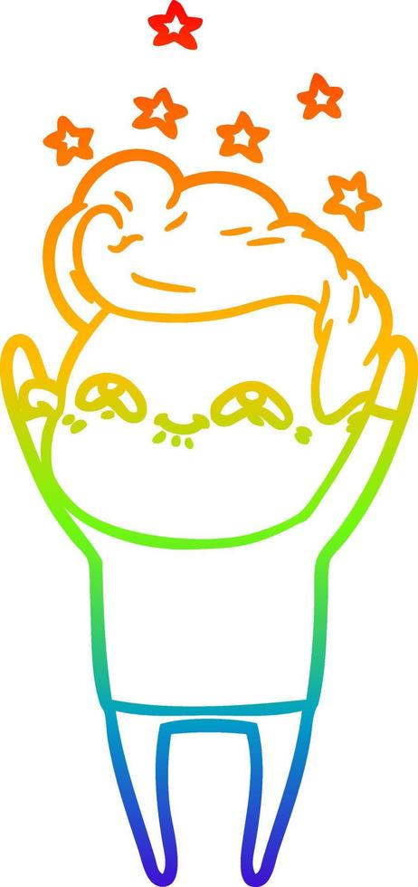 rainbow gradient line drawing cartoon excited man vector