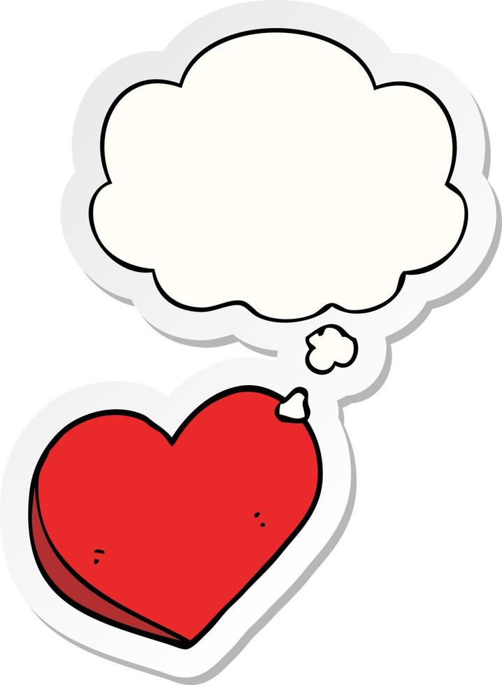 cartoon love heart and thought bubble as a printed sticker vector
