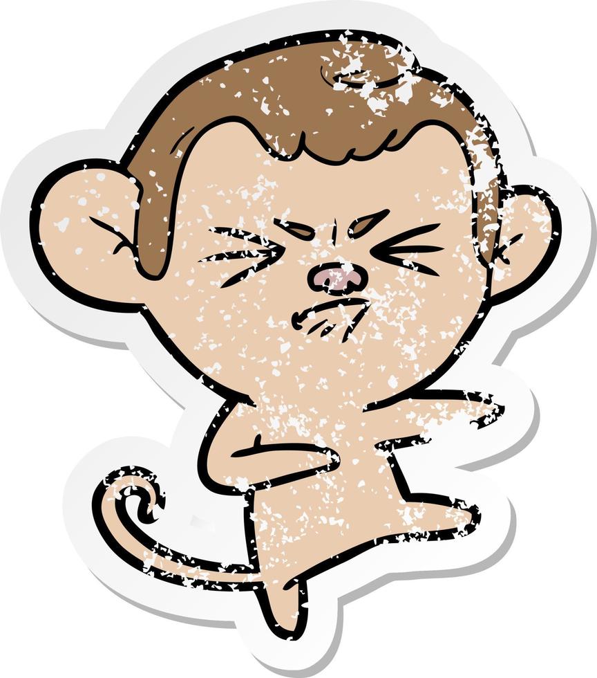 distressed sticker of a cartoon angry monkey vector