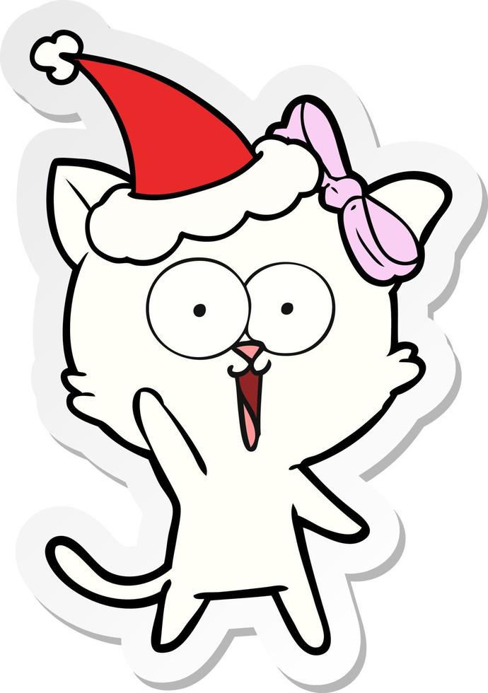 sticker cartoon of a cat wearing santa hat vector