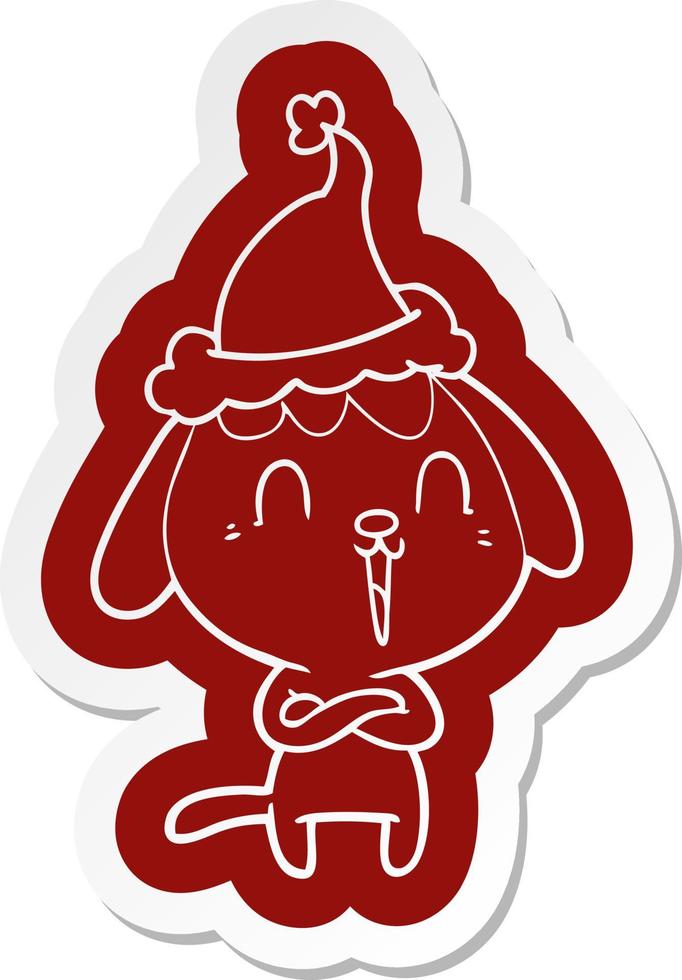 cute cartoon  sticker of a dog wearing santa hat vector