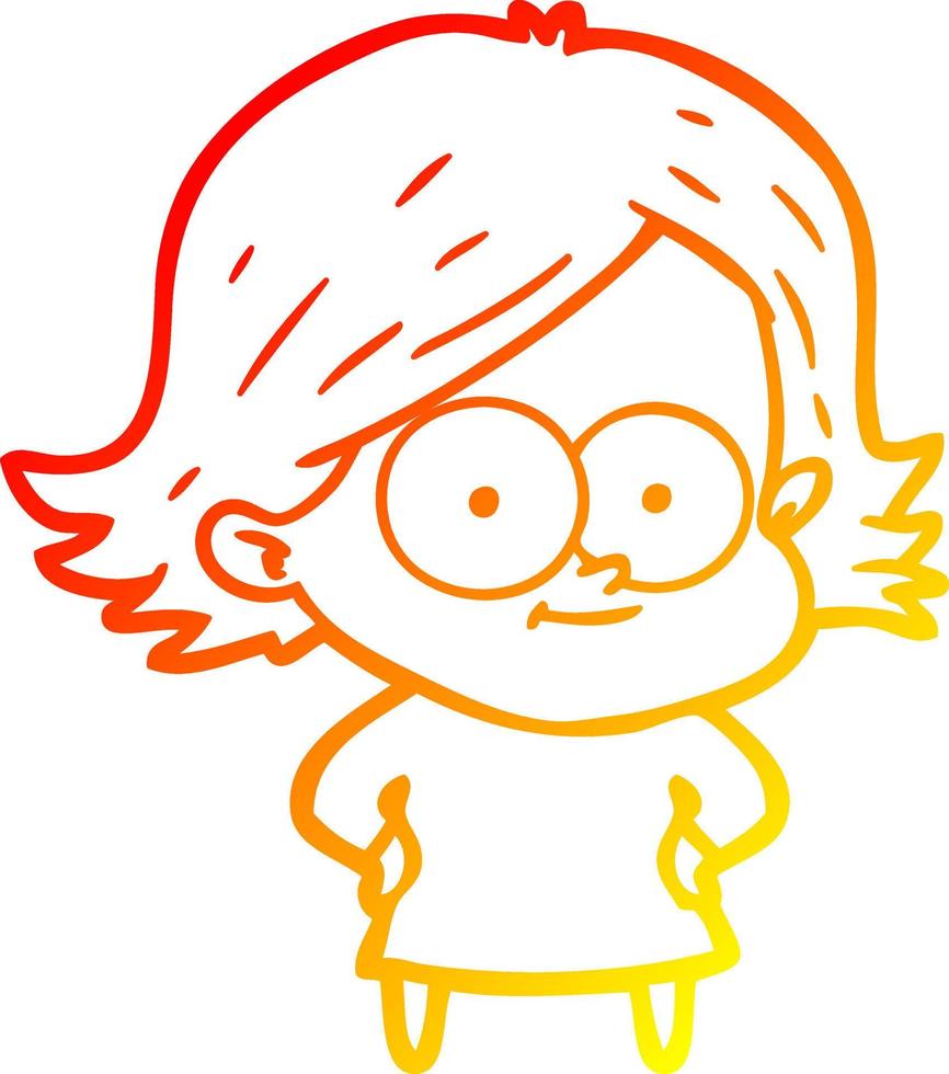 warm gradient line drawing happy cartoon girl vector