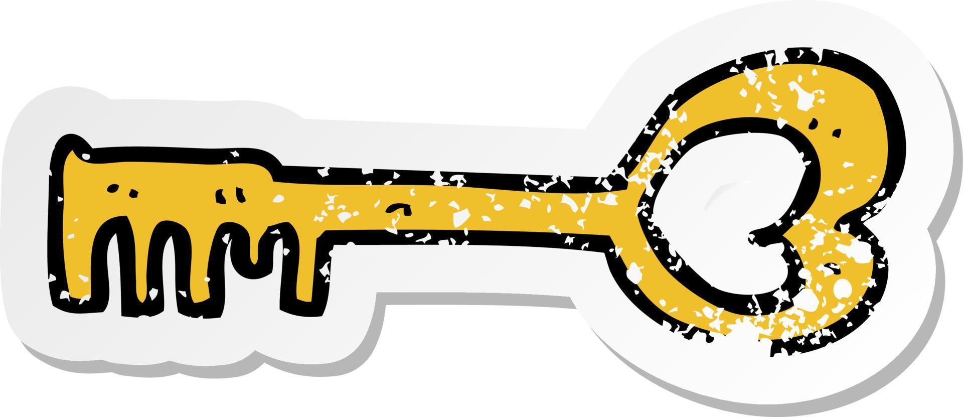 retro distressed sticker of a cartoon heart shaped key vector