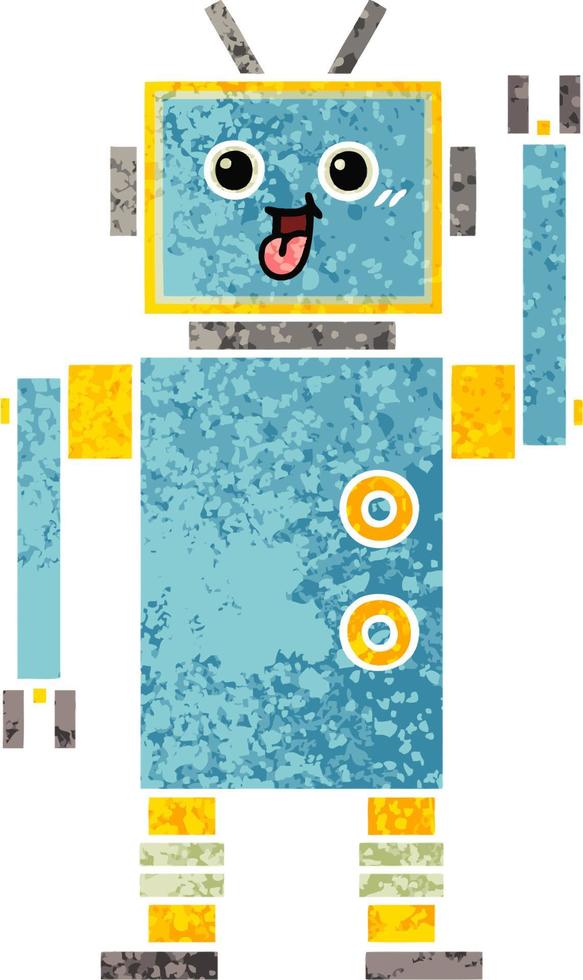 retro illustration style cartoon robot vector