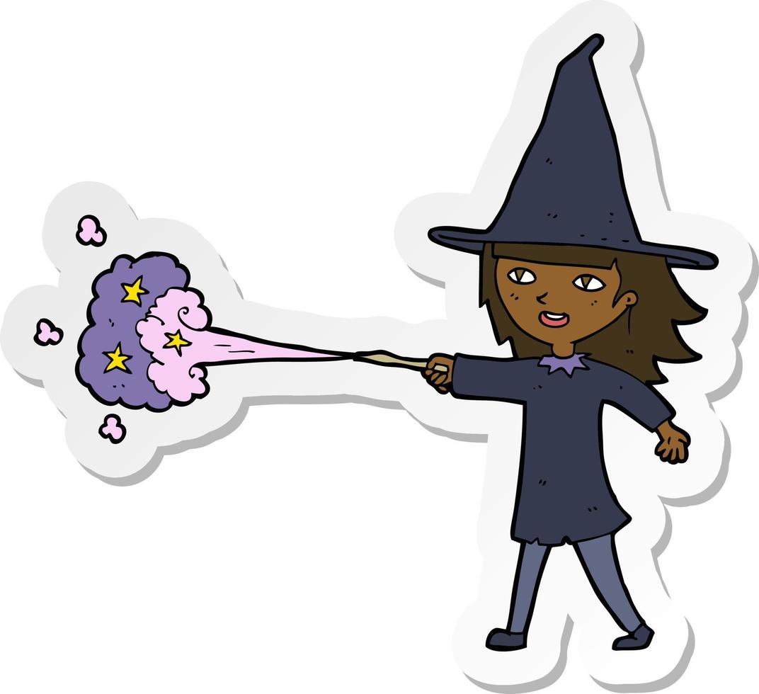 sticker of a cartoon witch girl casting spell vector