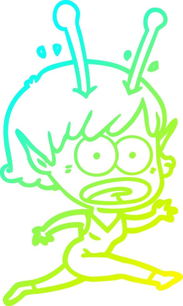 cold gradient line drawing cartoon shocked alien girl vector